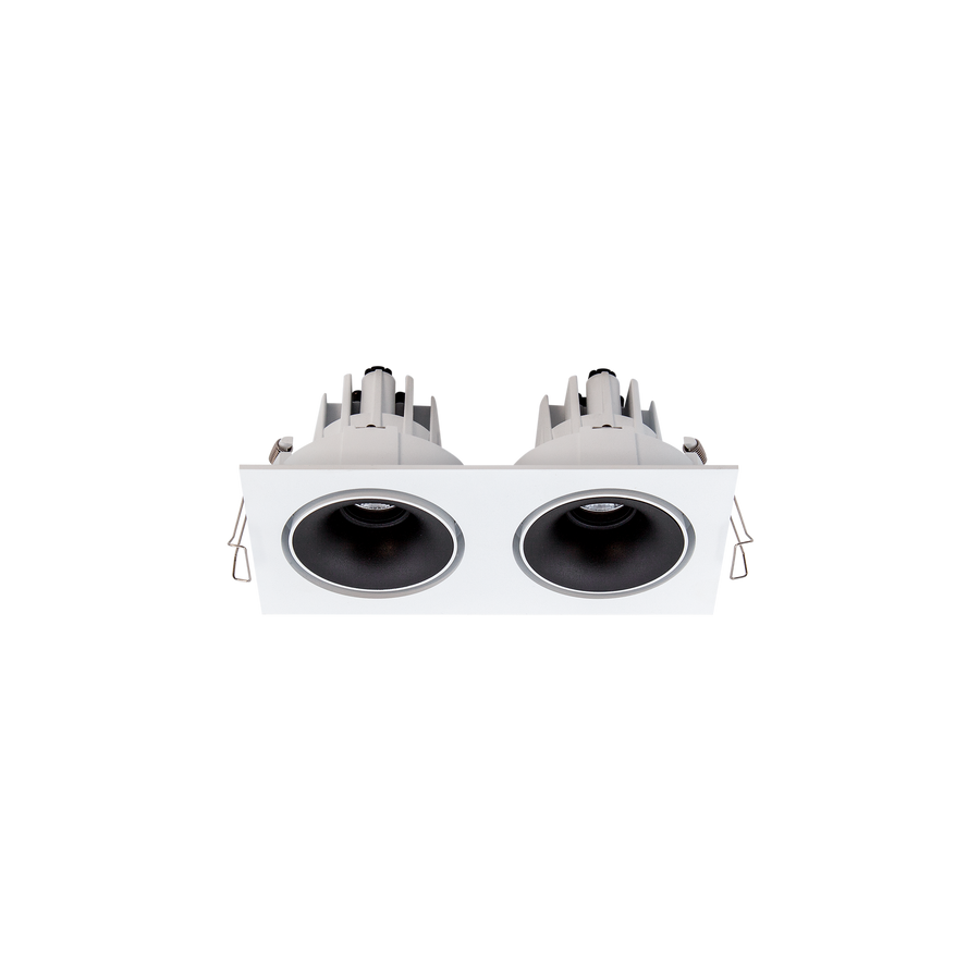 Cevon Tilt/Rotate Sml Double Downlight Kit White, Matt Black 3000K