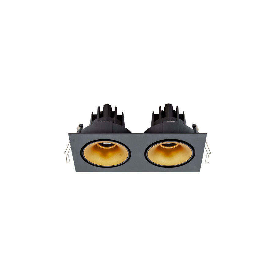 Cevon Tilt/Rotate Sml Double Downlight Kit Black, Gold 3000K